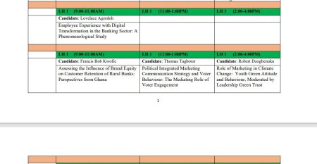 Dissertation Proposal defence Schedule